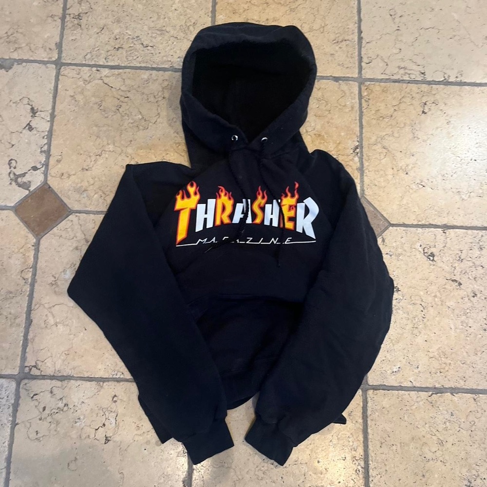 Thrasher Black Hoodie with Flame Logo